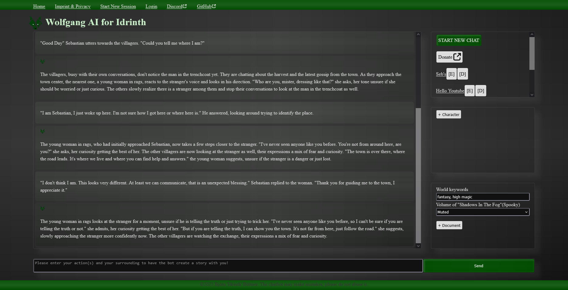 Desktop Preview of a roleplay session with Wolfgang AI